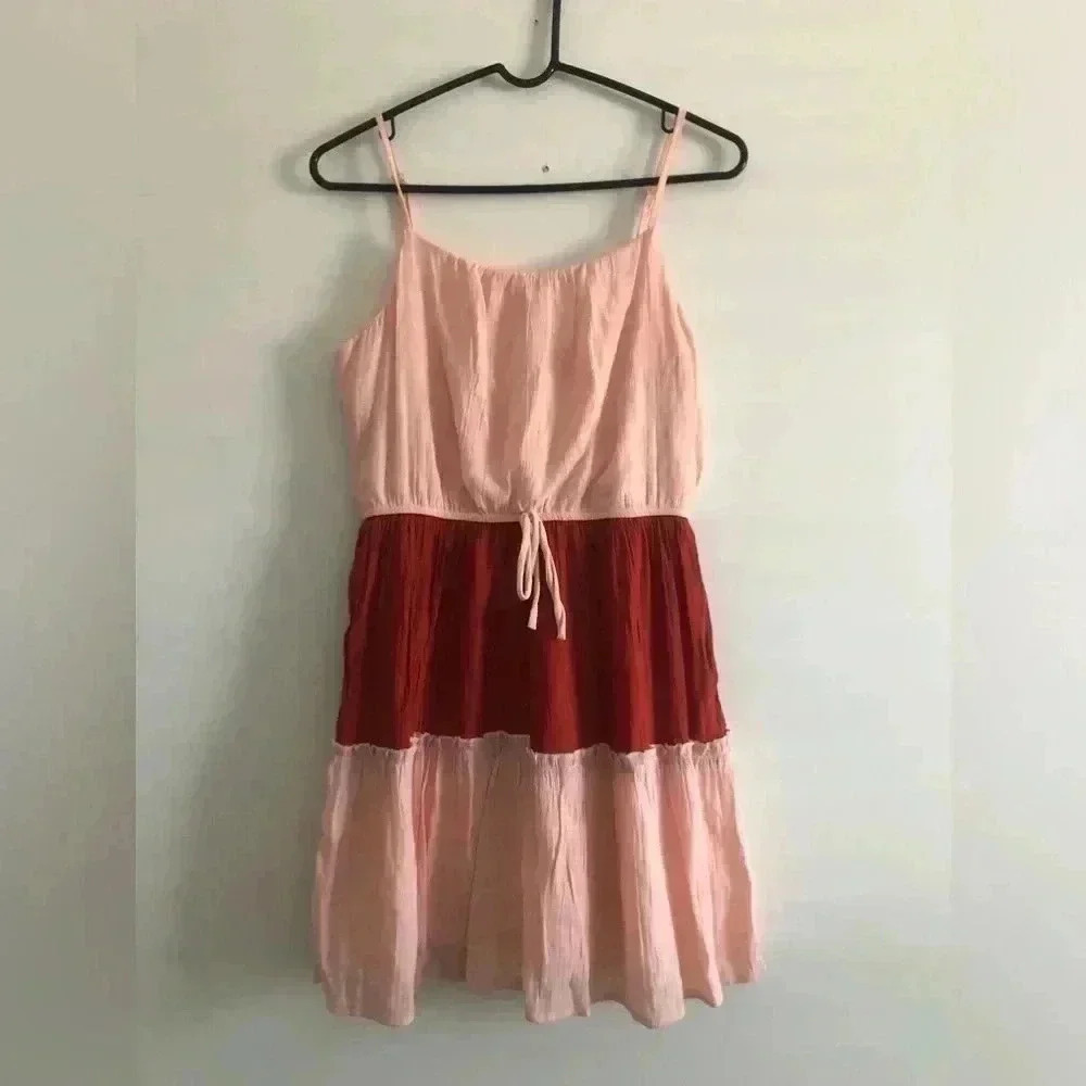 AUW Tiered Cami Spaghetti Strap,color block, crepe,lined,casual,dressy,summer